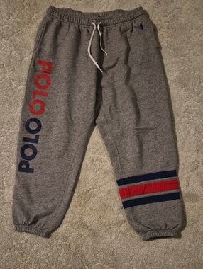Polo by Ralph Lauren Grey Joggers with Red & Navy Logo Stripes